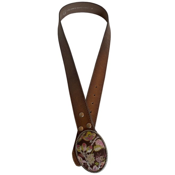 Vintage Classico Italia Leather Belt Sz L 36-38 Ivan Floral Resin Buckle - Picture 3 of 9